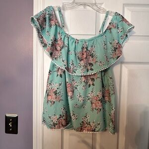 No Boundaries Floral Ruffle Blouse in Mint